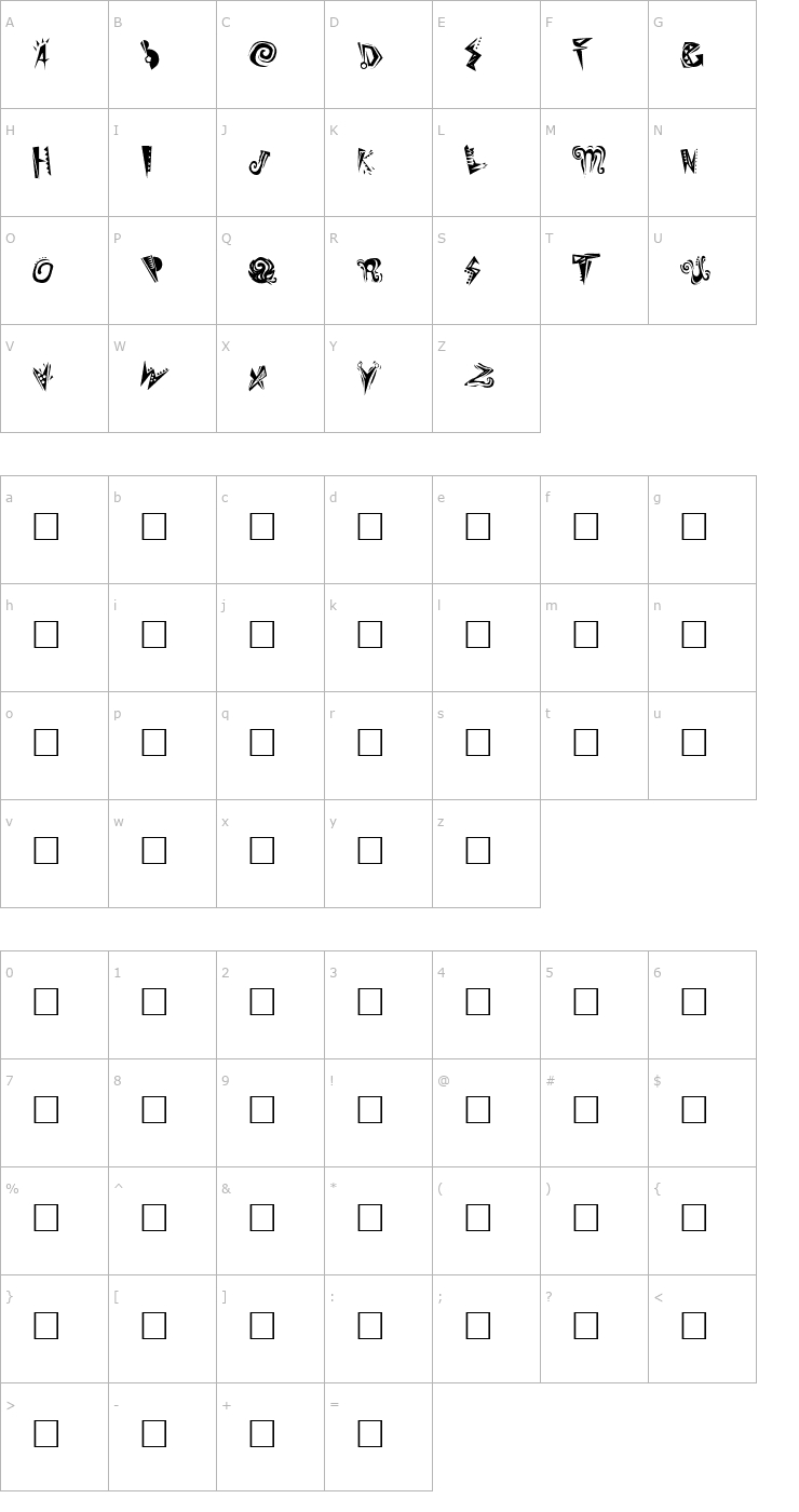 Character Map Slumgullion Plain Font
