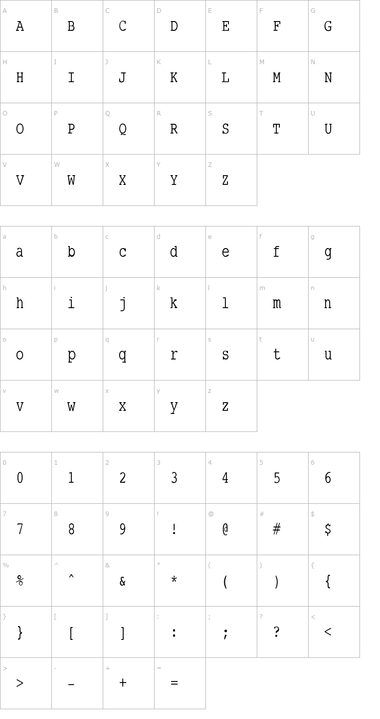 Character Map SmallTypeWriting Font