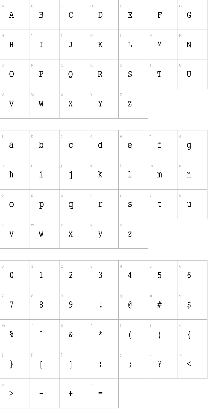 Character Map SmallTypeWriting-Medium Font