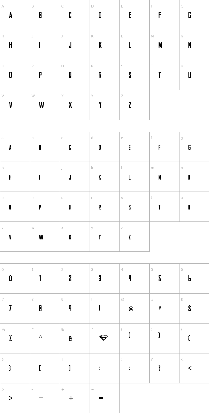 Character Map Smallville Font