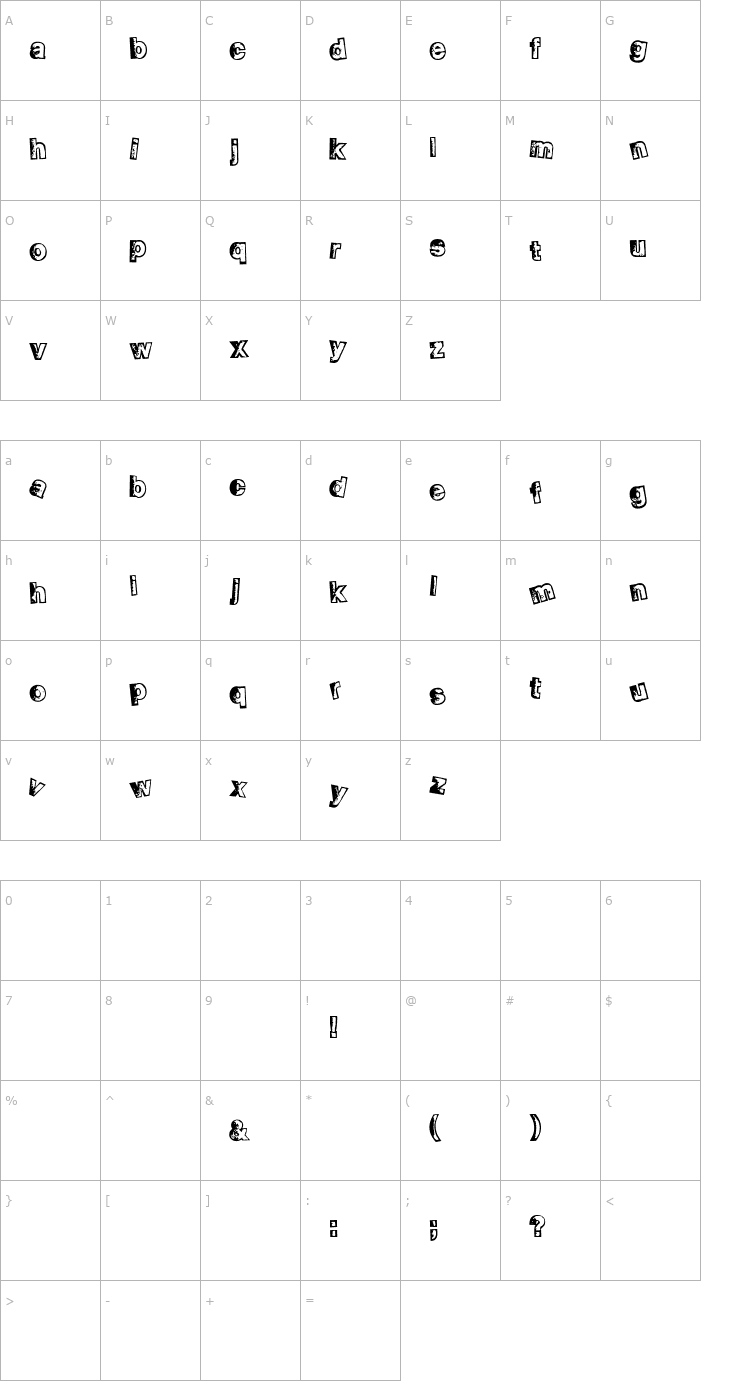 Character Map Smellvetica Outline Font