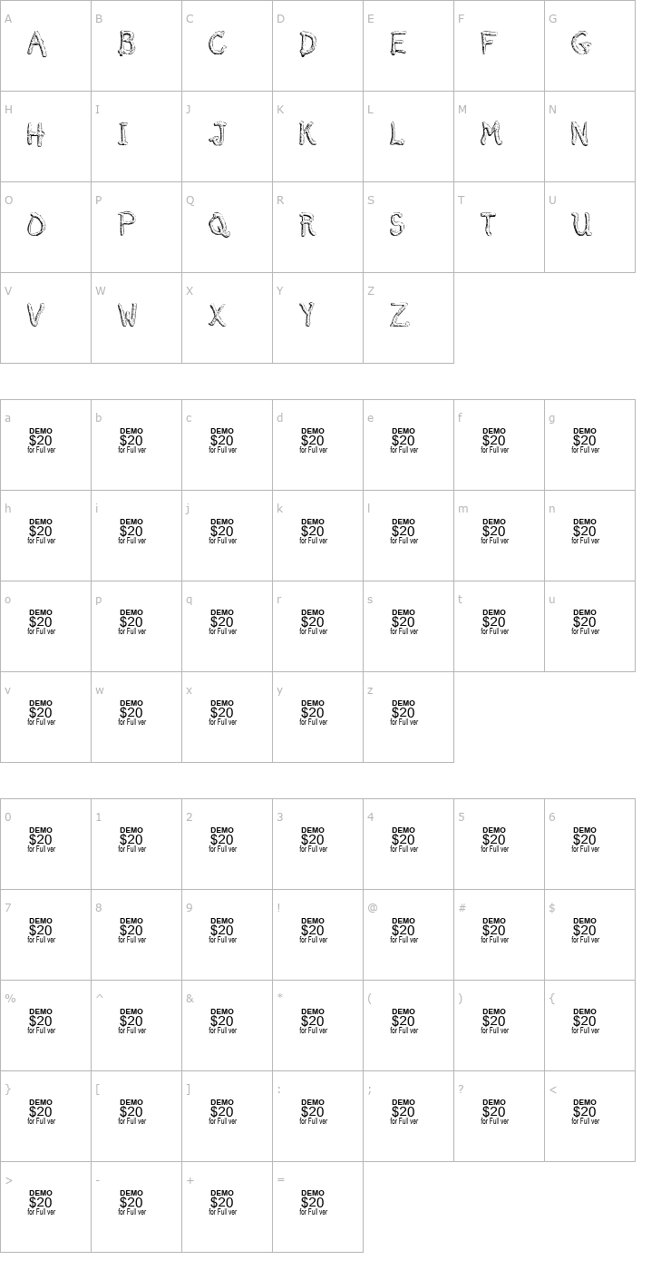 Character Map Smelted Font
