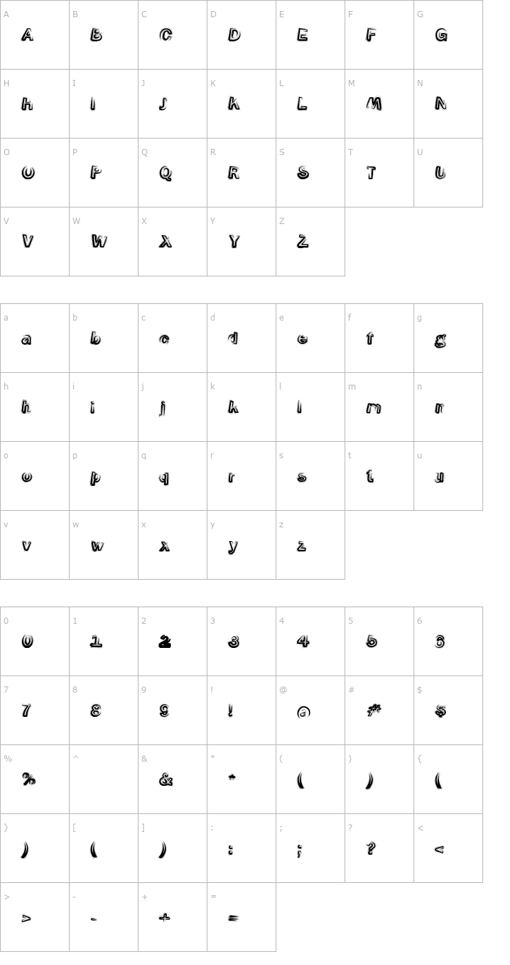 Character Map Smoke-Contour-Italic Font