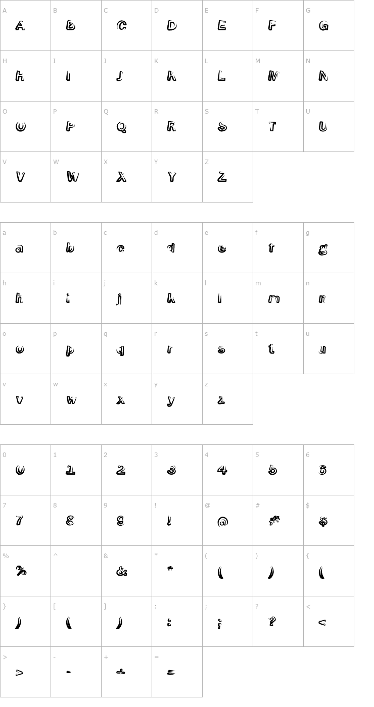 Character Map Smoke-ScreenObl-Italic Font