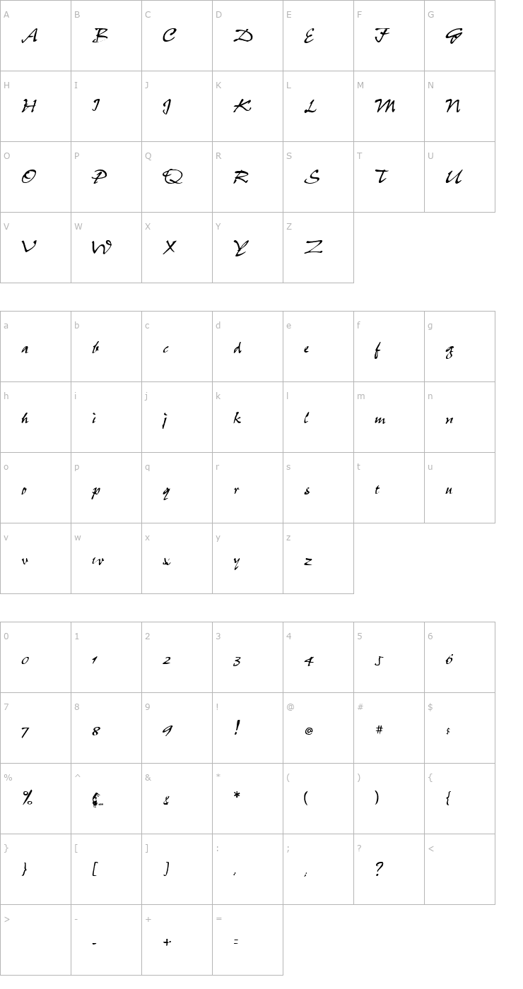 Character Map SnareDrum Script Font
