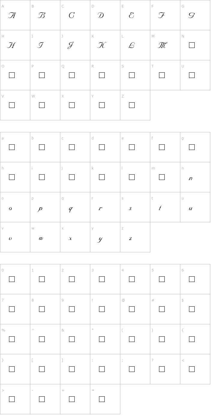 Character Map SNC Script - DGL Italic Font