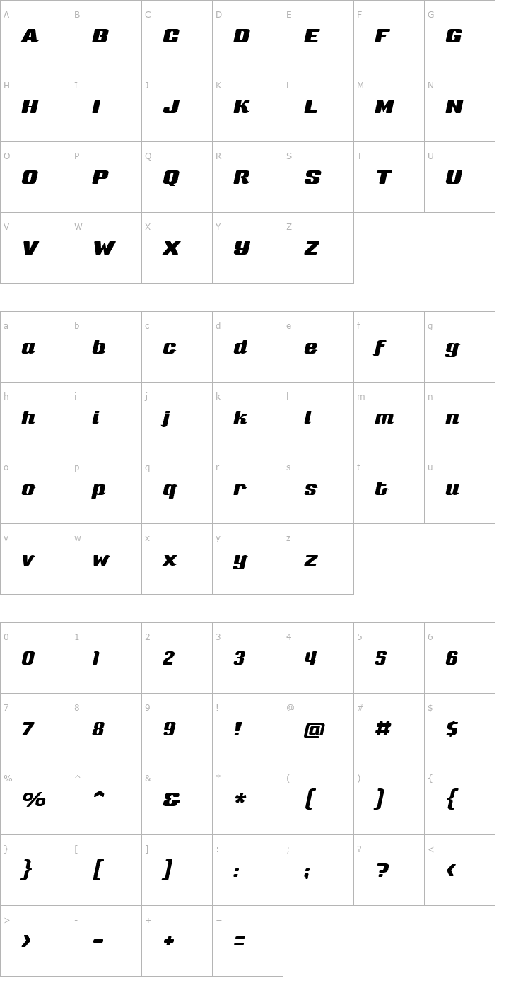 Character Map Sneakers Script Narrow Font