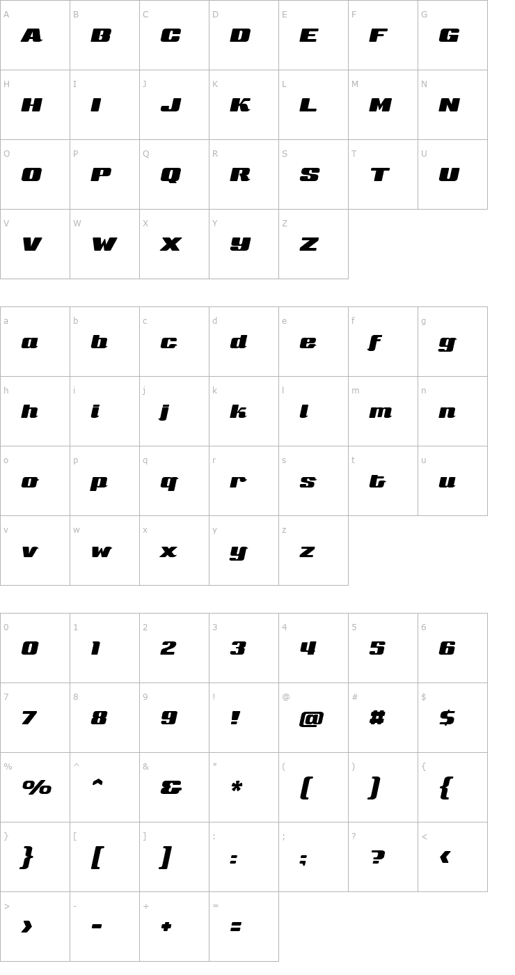 Character Map Sneakers Script Wide Font