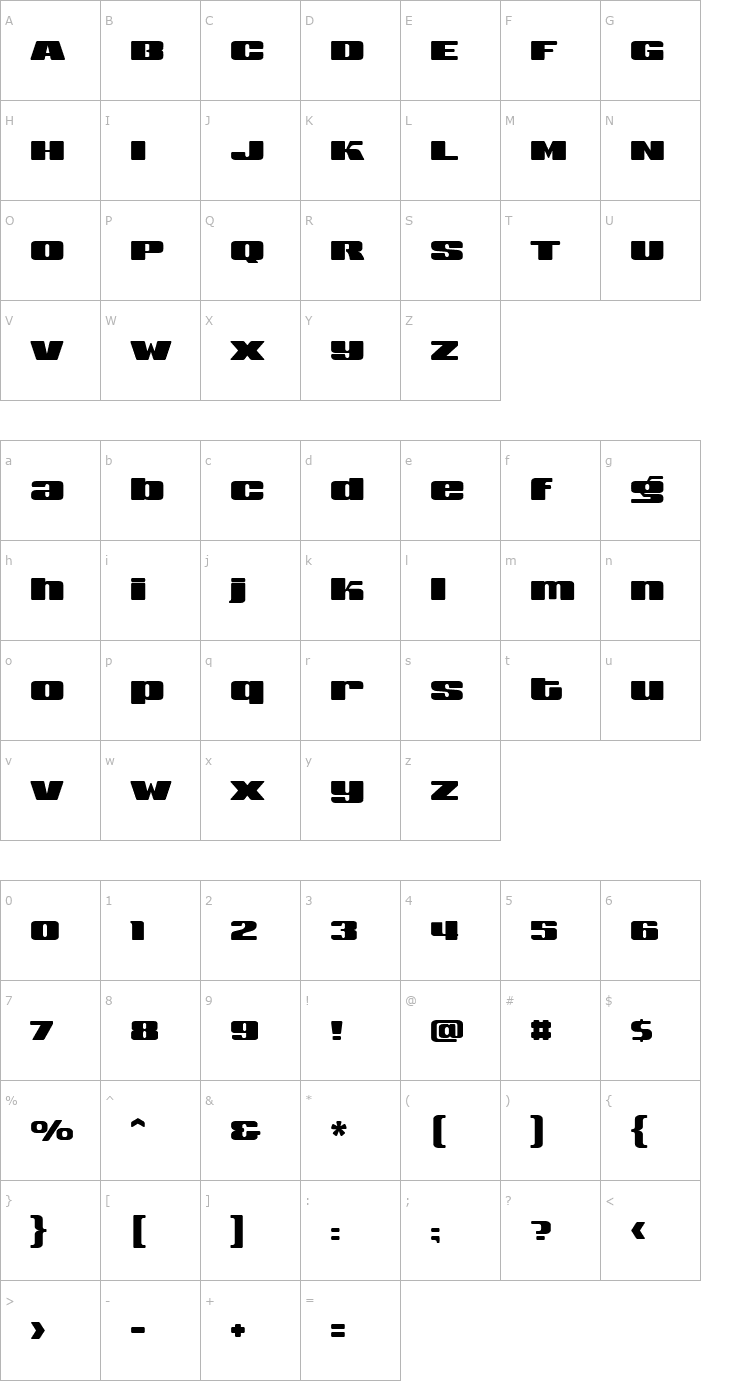 Character Map Sneakers UltraWide Biform Font