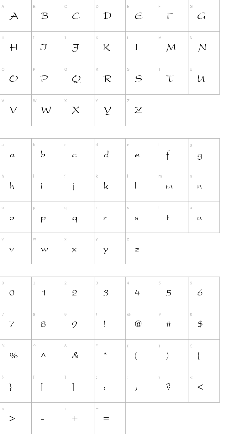 Character Map SnippetScriptSSK Font