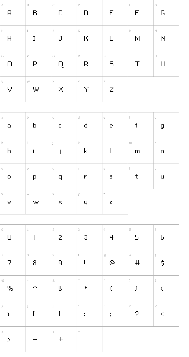 Character Map snoot.org pixel10 Font