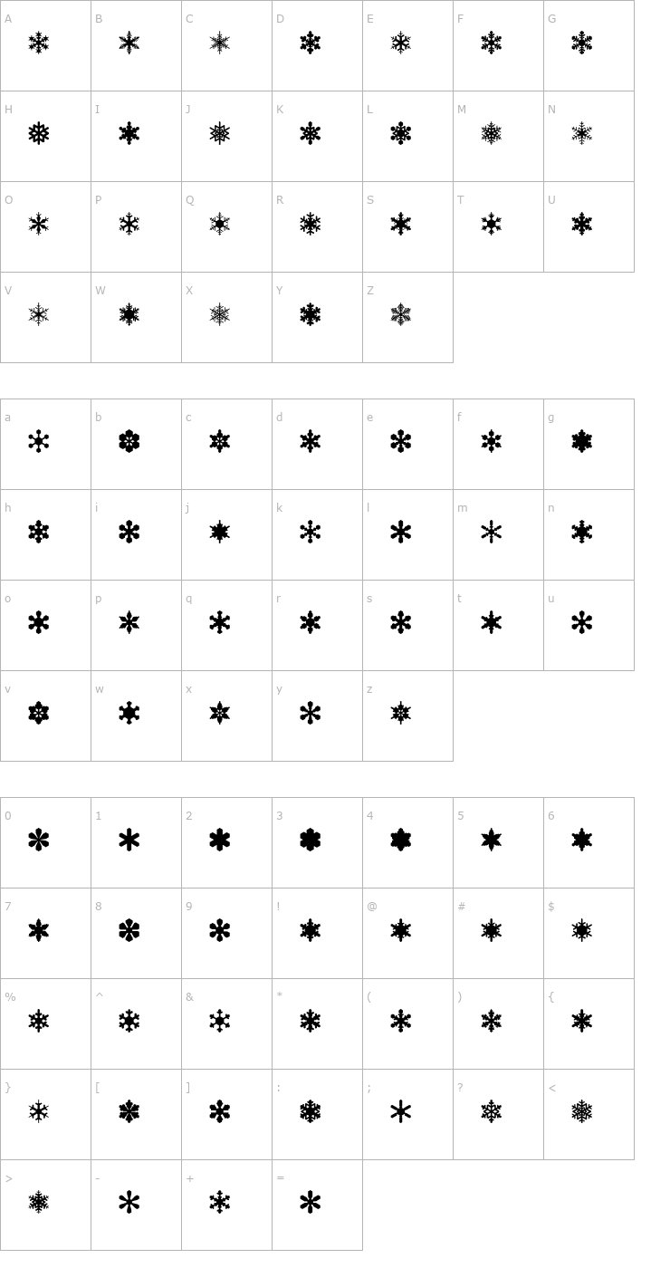 Character Map SnowflakeAssortment Font