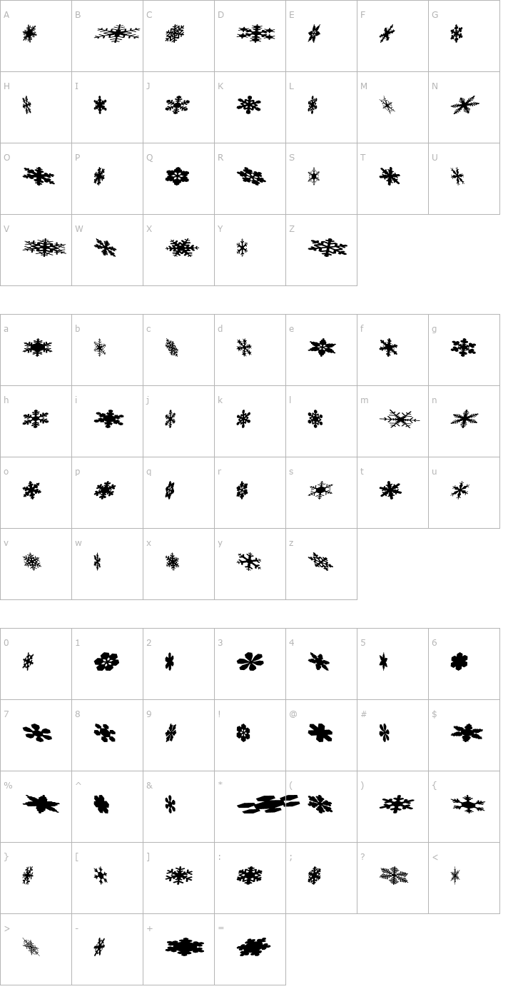 Character Map SnowflakesFalling Font