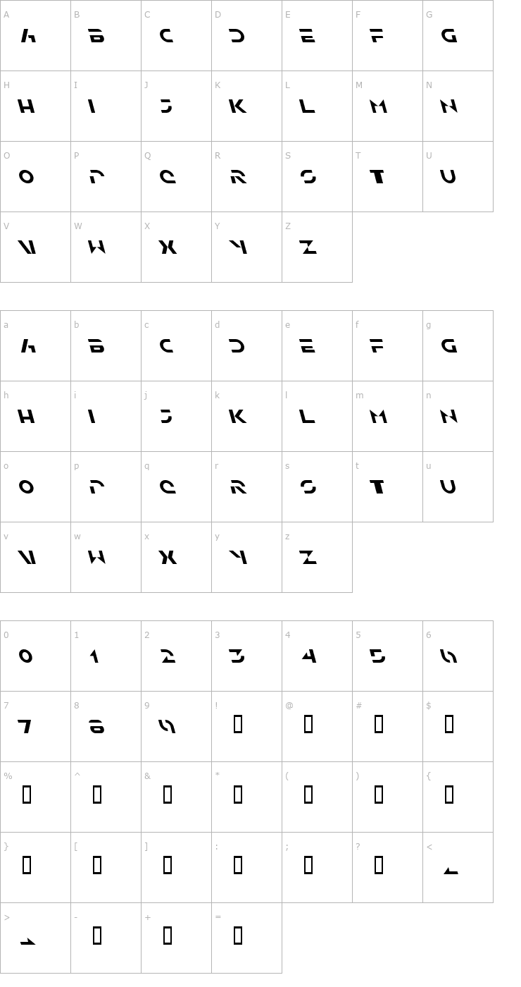 Character Map Solar Sailer Italic Font