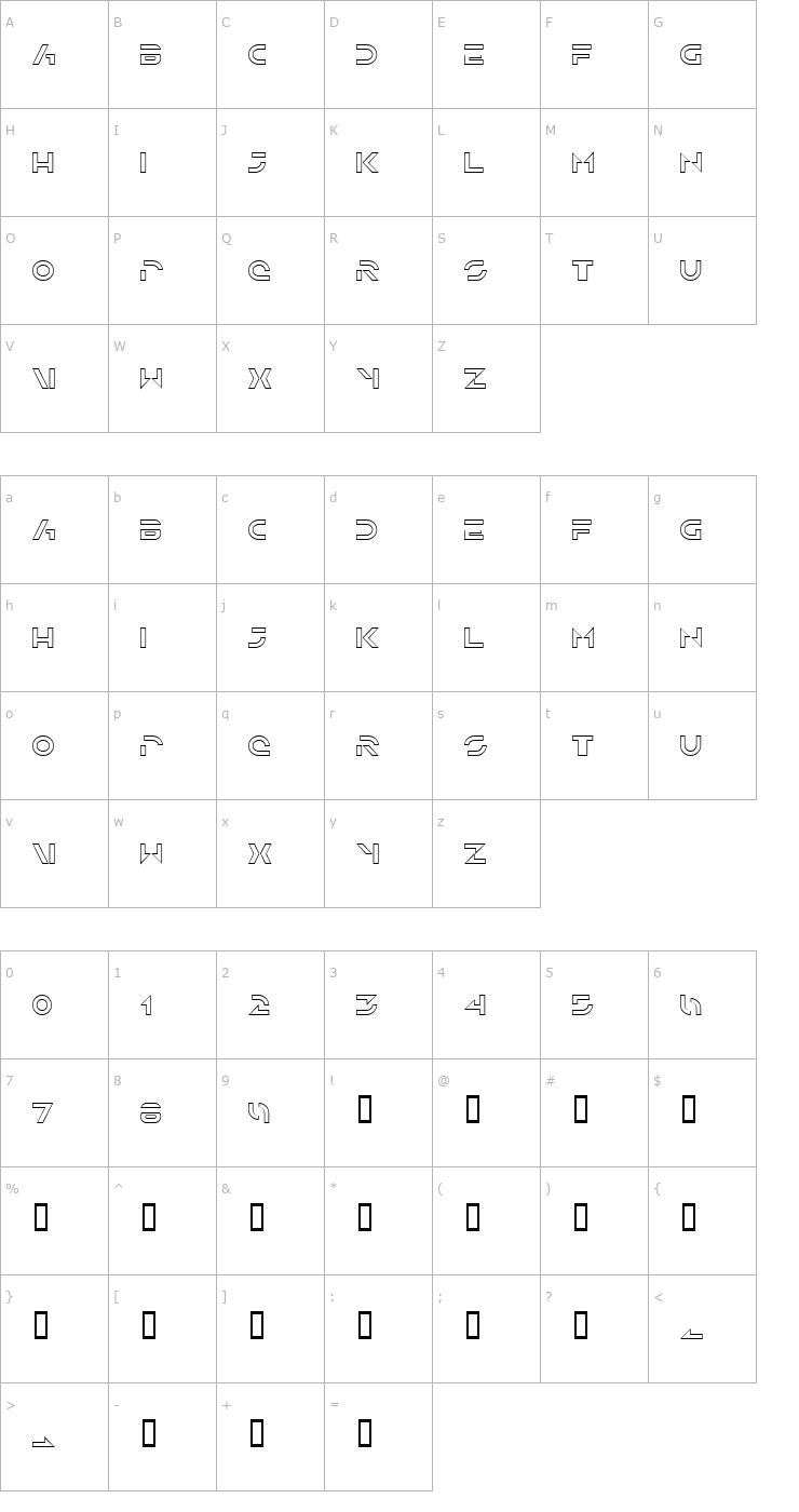 Character Map Solar Sailer Outline Font