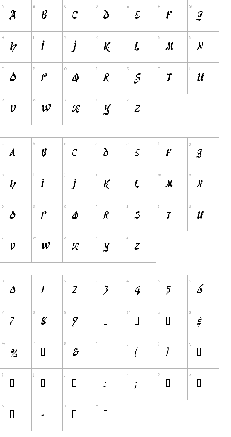 Character Map SolomonCondensed Italic Font