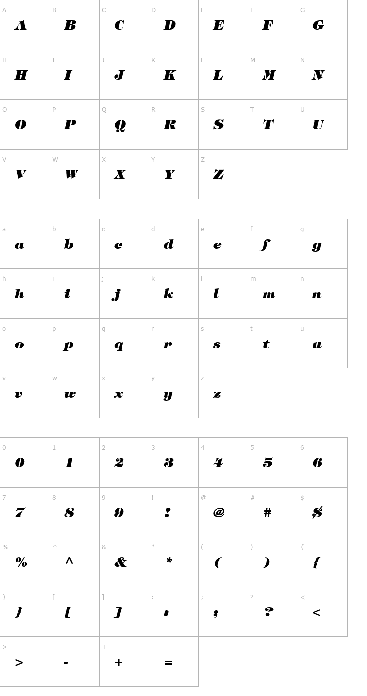 Character Map Sophisticate Black SSi Bold Italic Font