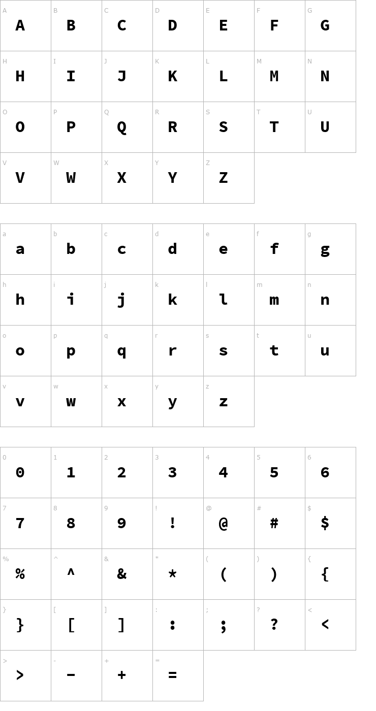 Character Map Source Code Pro Bold Font