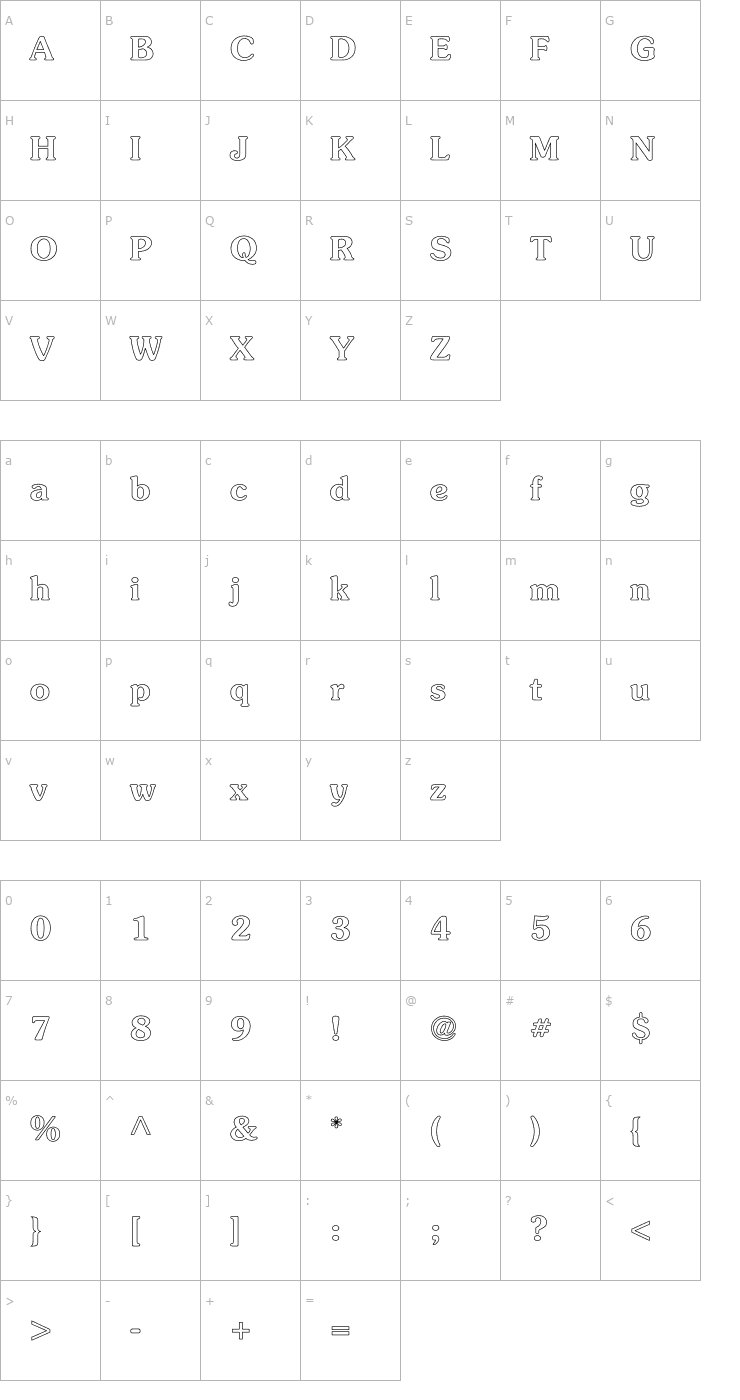 Character Map Souvenir-Light-Bold Hollow Font