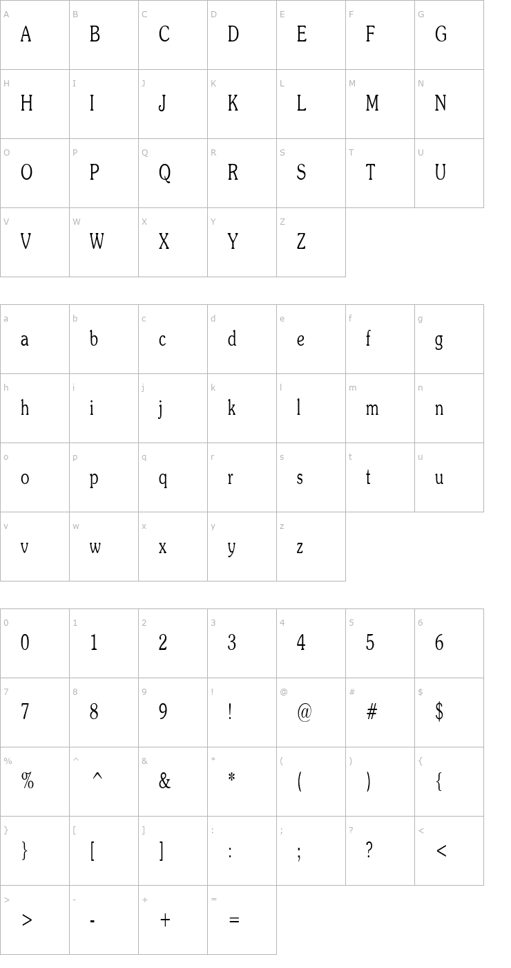 Character Map SouvienneCondensed Font