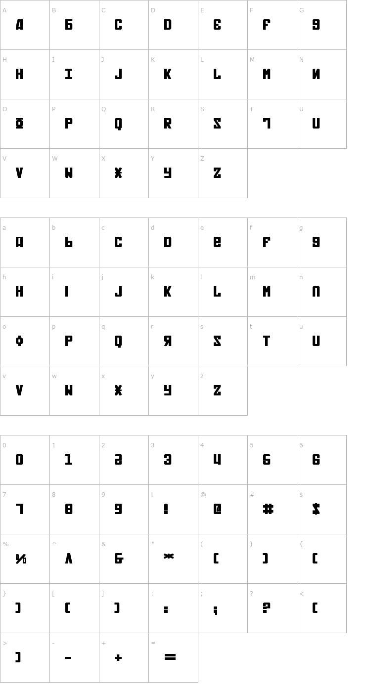 Character Map Soviet Bold Expanded Font