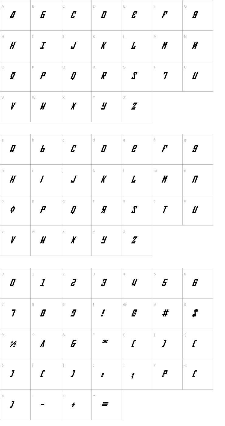 Character Map Soviet Italic Font