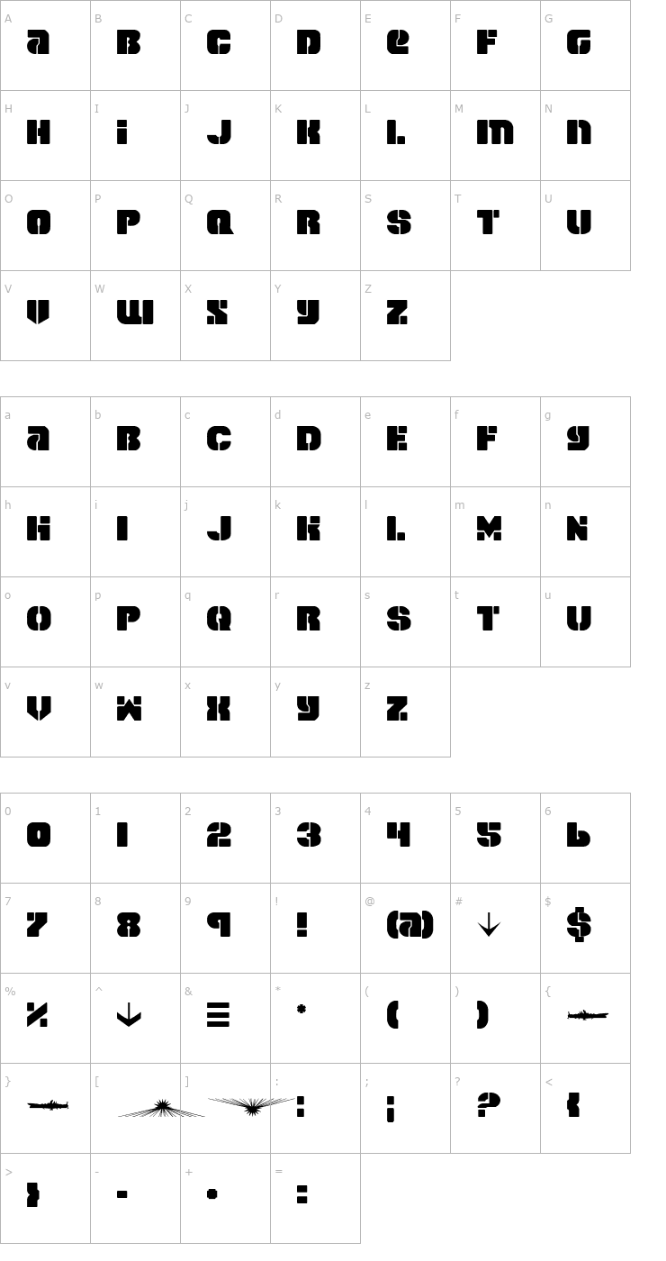Character Map Space Cruiser Font