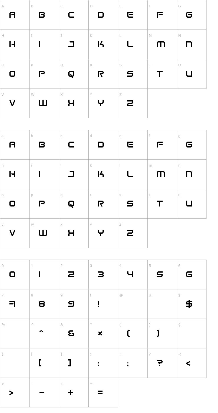 Character Map Space Frigate Font