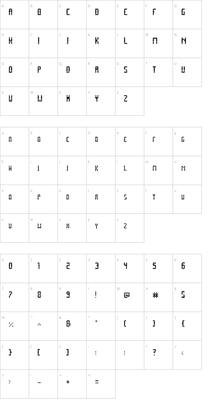 Character Map SPACE PEZ College Font