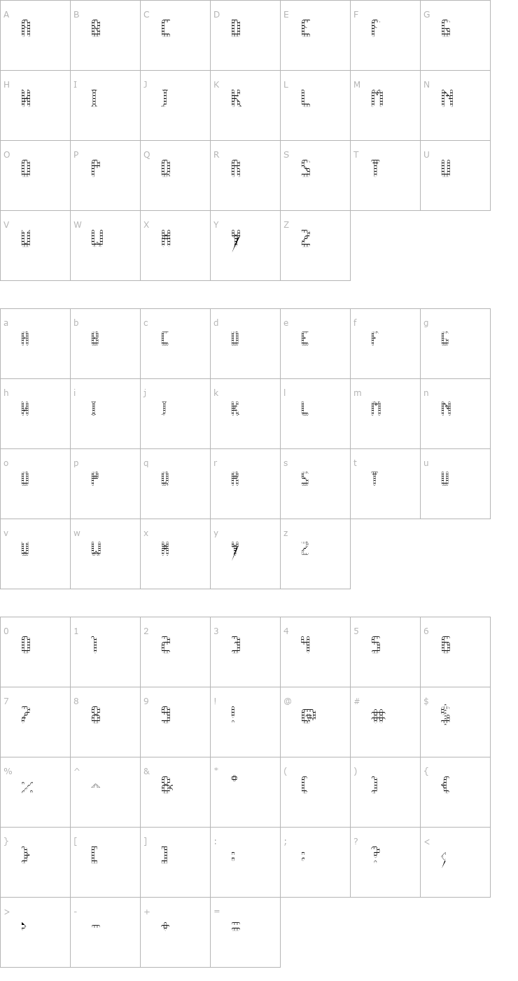 Character Map SPACE PEZ Outline Font