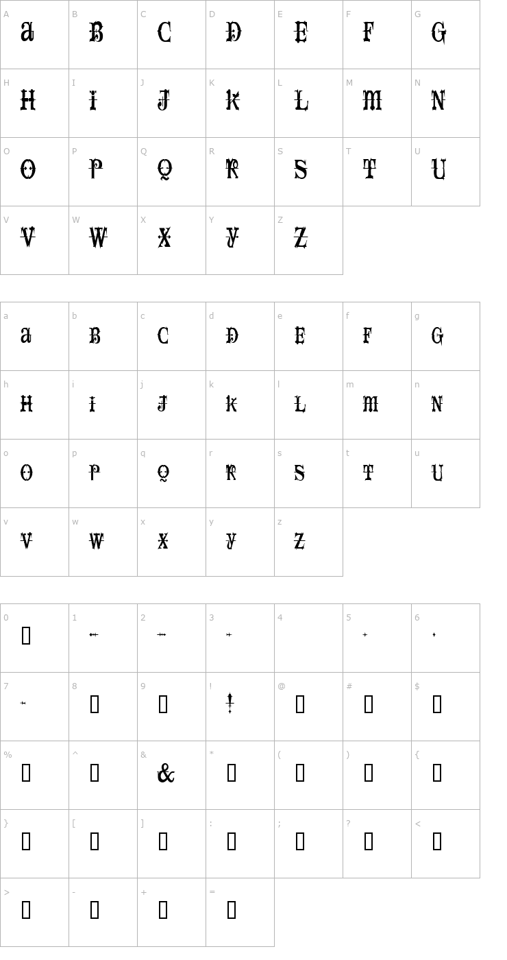 Character Map SpaceIveyCondensed Font