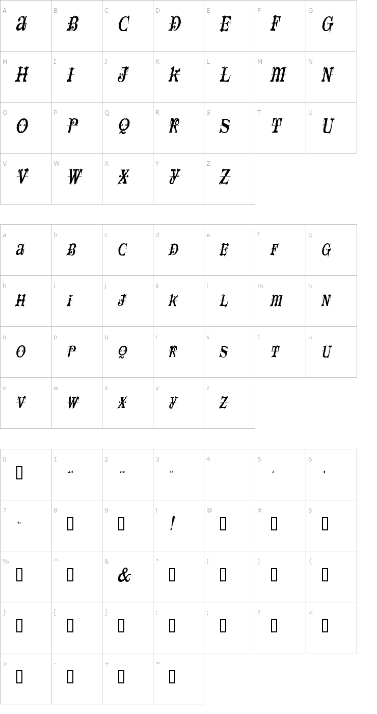 Character Map SpaceIveyCondensed Italic Font