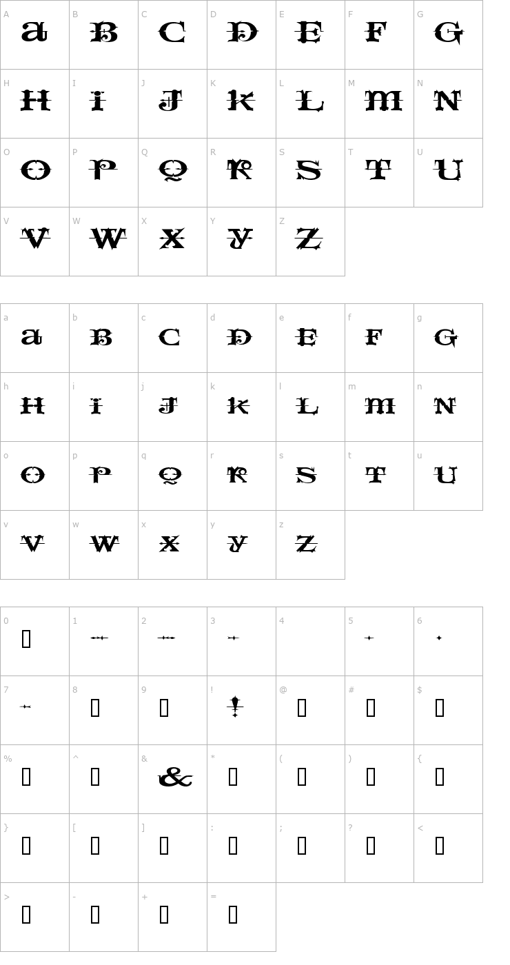 Character Map SpaceIveyExtended Font