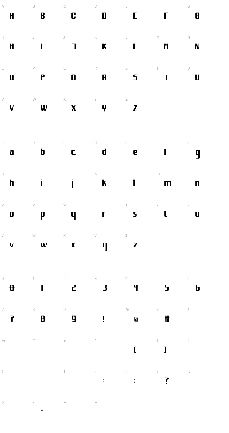 Character Map spacejunkXL Font