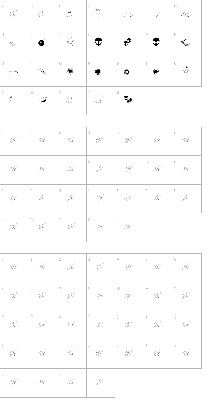 Character Map Spacey JHB Font