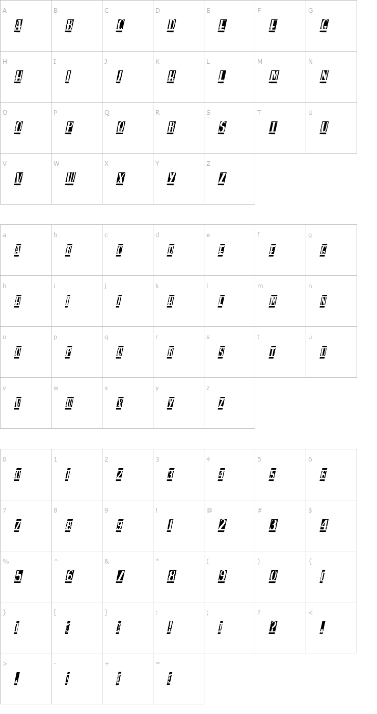 Character Map spanky's b blanco italico Font