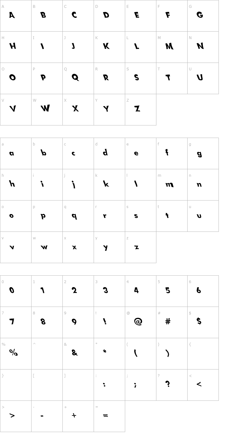 Character Map sparrow (sRB) Font