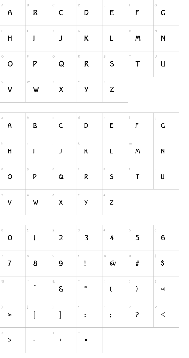 Character Map Spartana-Regular Font