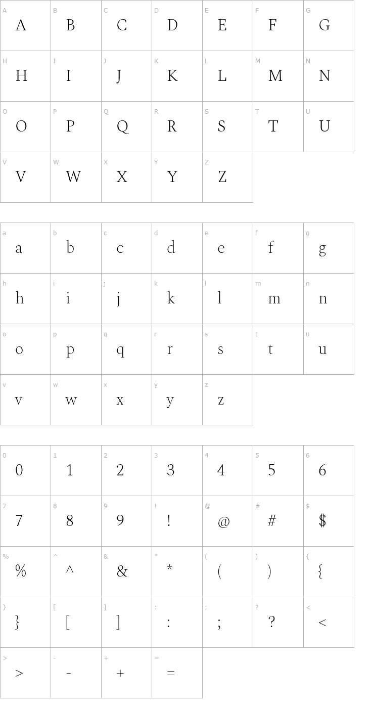 Character Map Spectral ExtraLight Font