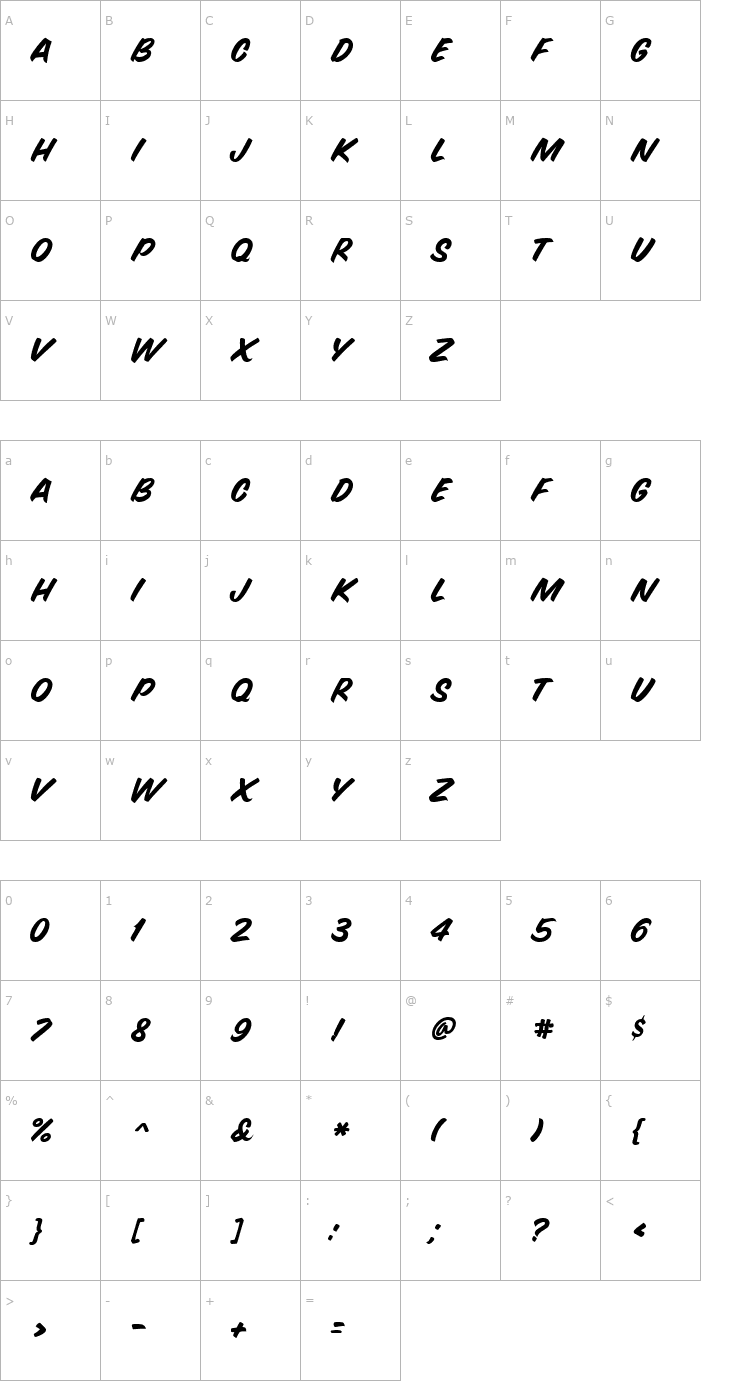 Character Map Speedy Marker Regular Font