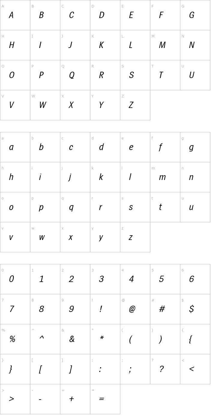 Character Map SpiegelCd Italic Font