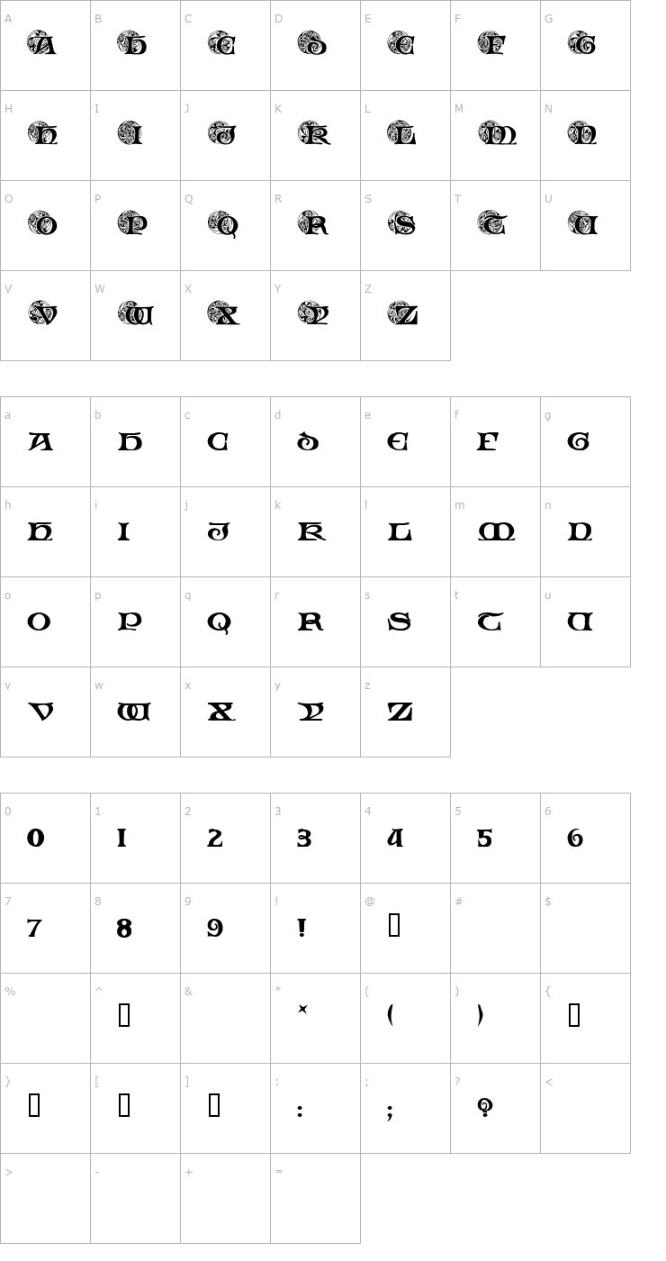 Character Map Spiral Initials Font