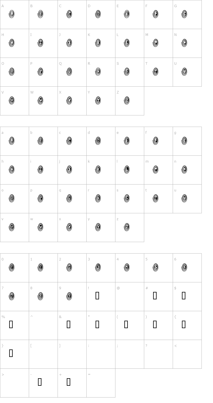 Character Map SpiralOdellic Font