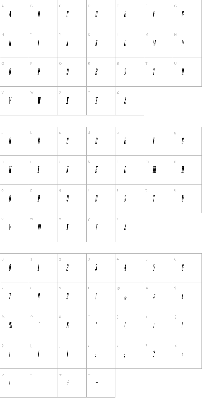Character Map SpireL-Oblique Font