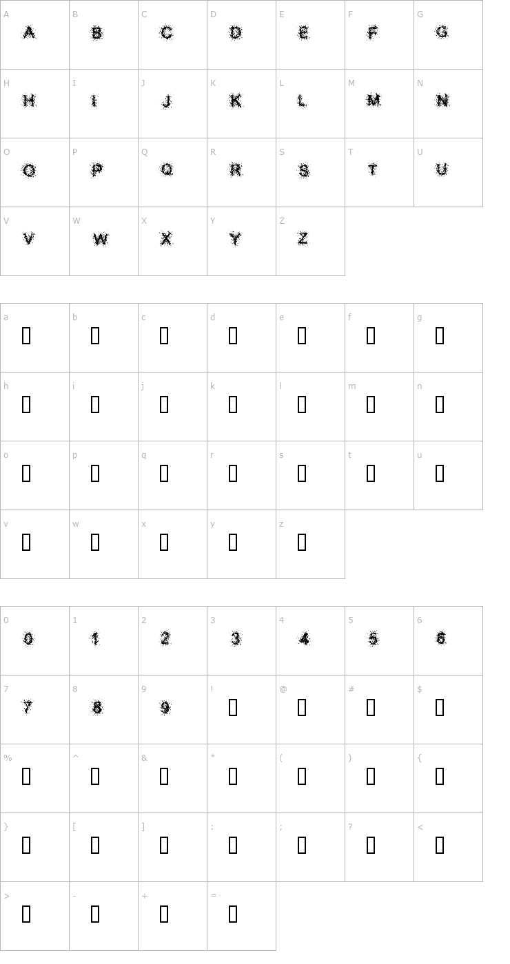 Character Map Splatter Caps Font