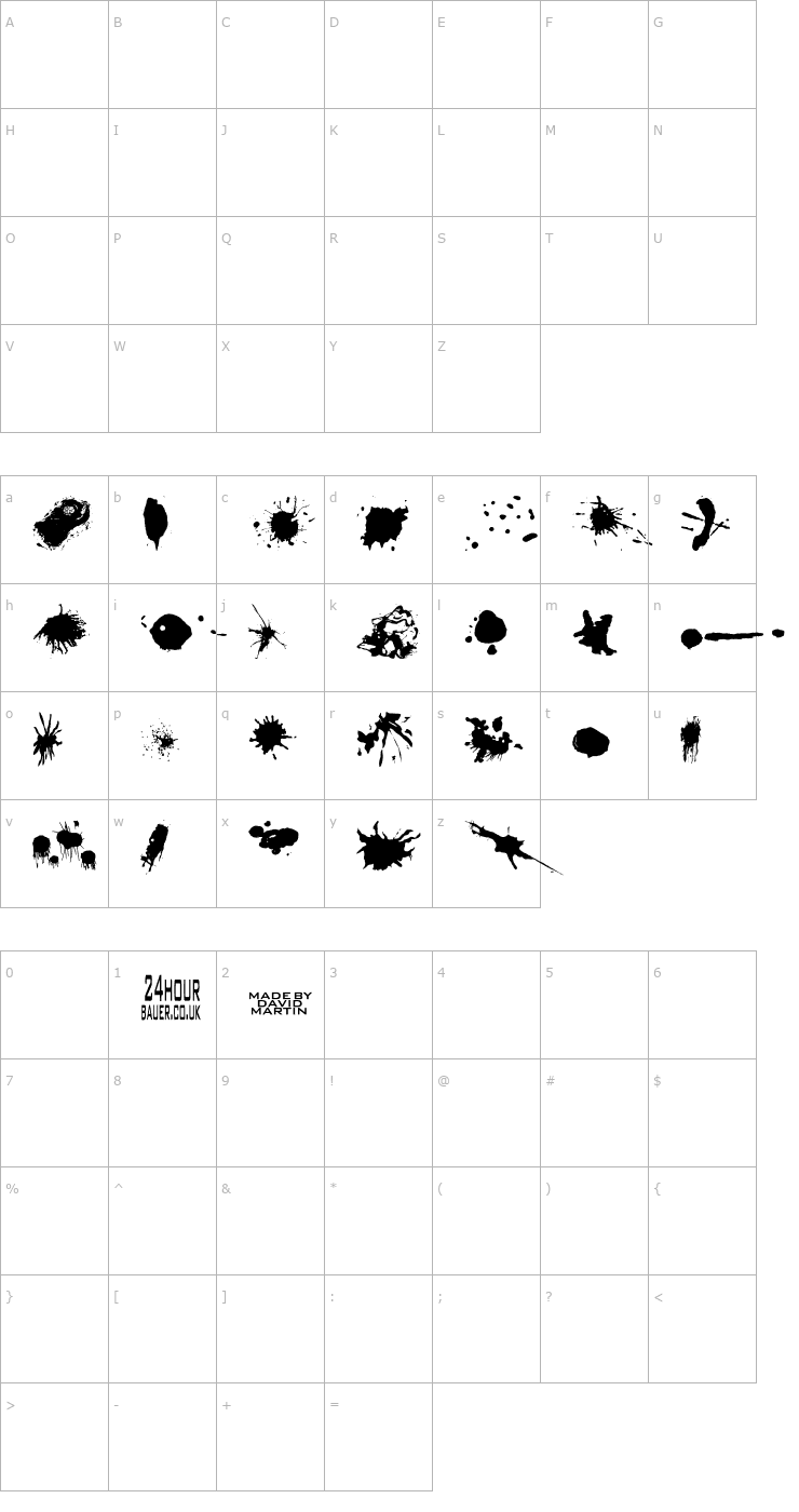 Character Map Split splat splodge Font
