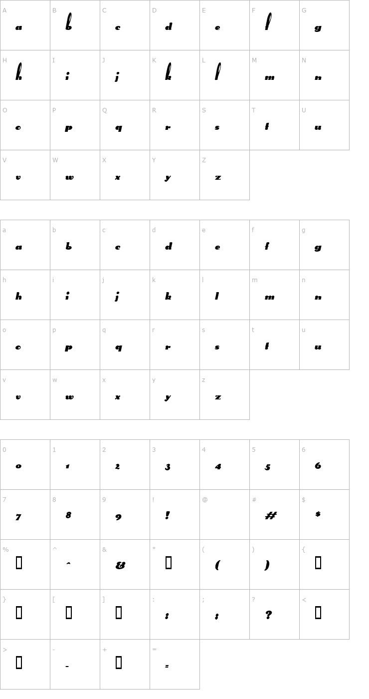 Character Map SplittingHares Oblique Font