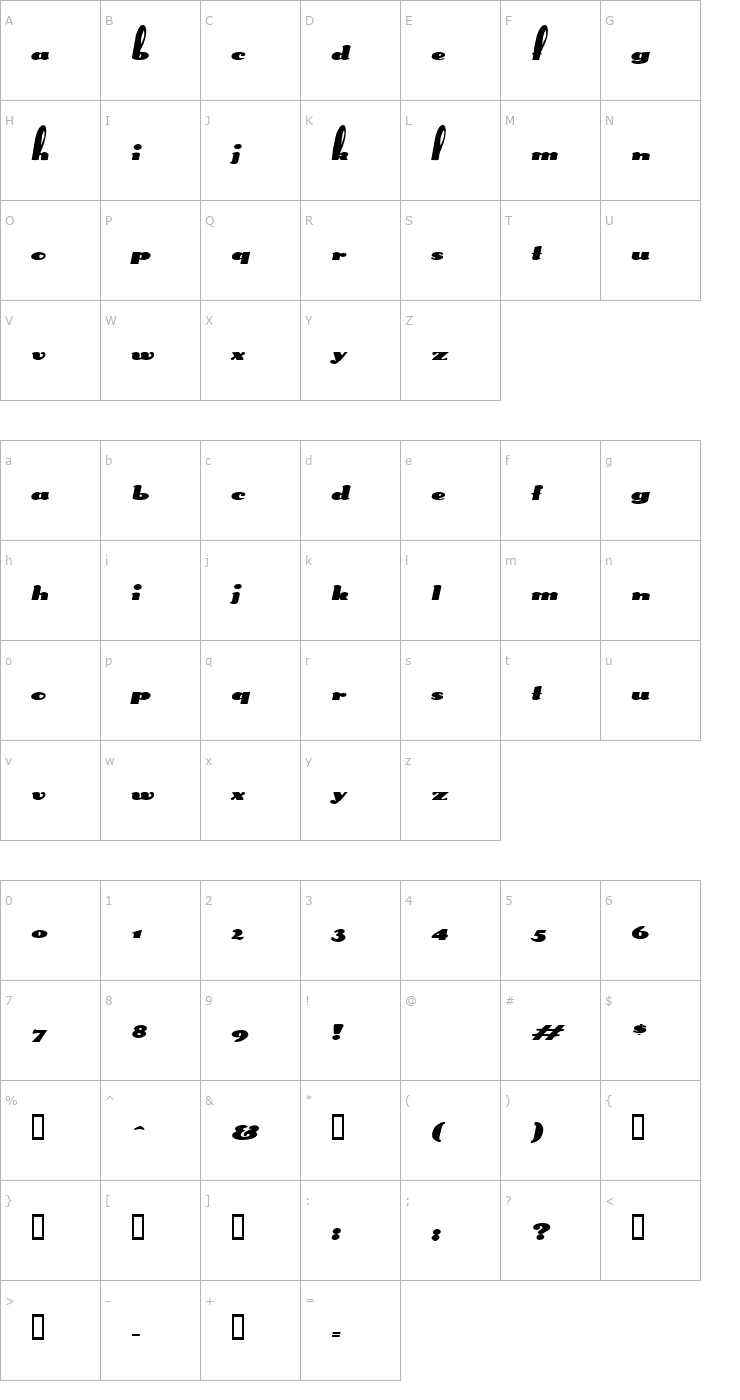 Character Map SplittingHaresExtended Oblique Font