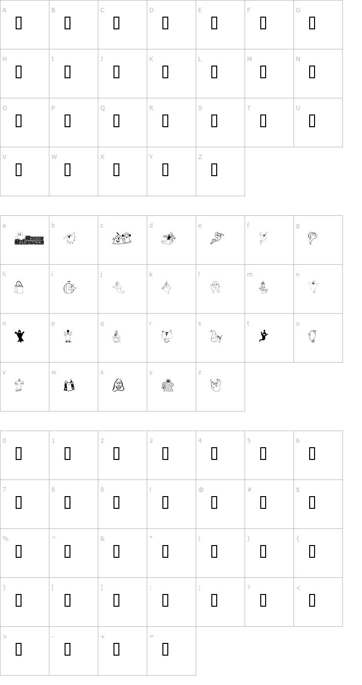 Character Map Spooky Magic Font