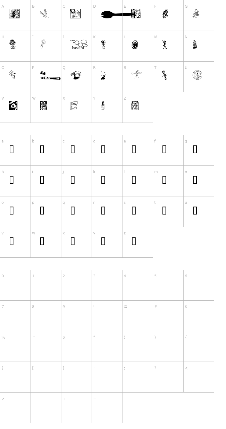 Character Map Sporkbats Two Font